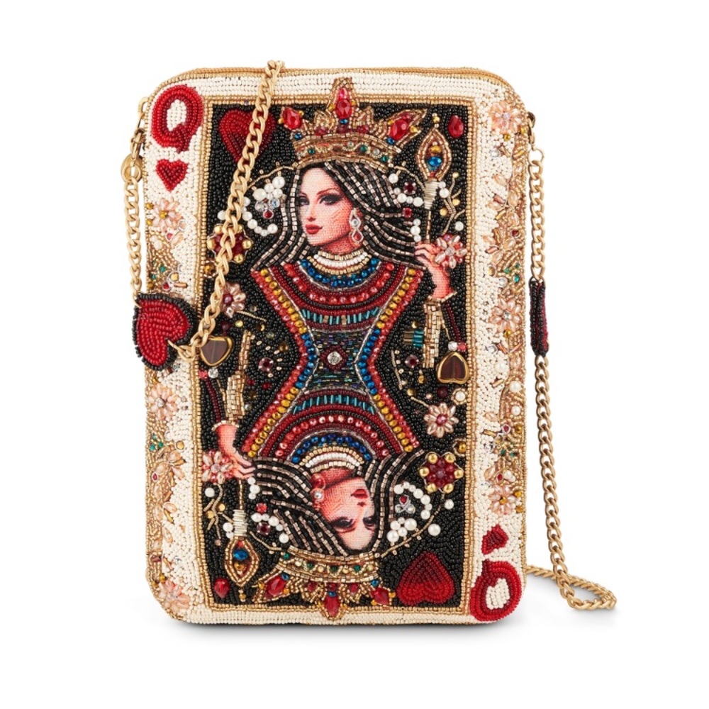 Beaded Queen of Hearts Crossbody Bag - Gold/Black/Red